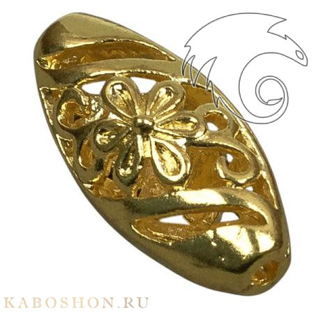 Бусина овальная филигранная "цветок" 15х7 мм позолоченная 89031