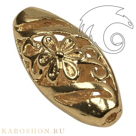 Бусина овальная филигранная "цветок" 15х7 мм позолоченная 89031