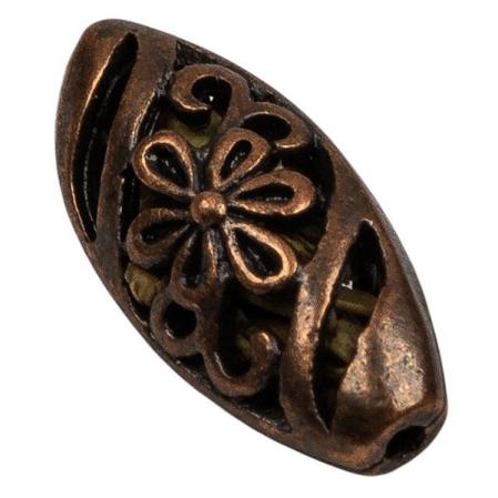 Бусина овальная филигранная "цветок" 15х7 мм старинная медь