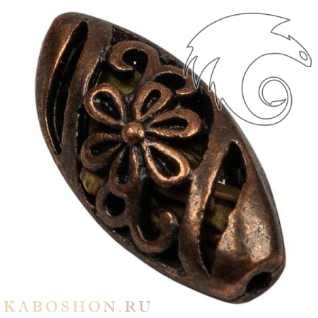 Бусина овальная филигранная "цветок" 15х7 мм старинная медь 89032