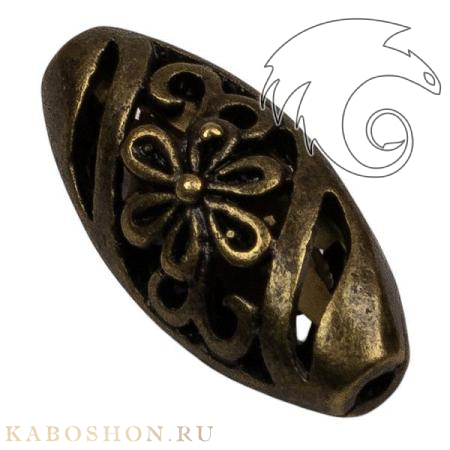 Бусина овальная филигранная "цветок" 15х7 мм старинная бронза 89033