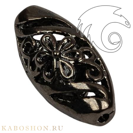 Бусина овальная филигранная "цветок" 15х7 мм черный никель 89034