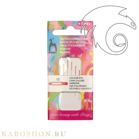 Иглы Pony №12 короткие (6 шт) с цветным ушком Pony-12-short-color6